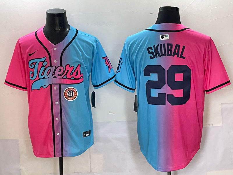 Men 2025 Detroit Tigers 29 Skubal Blue pink Game Nike MLB Jersey style 036